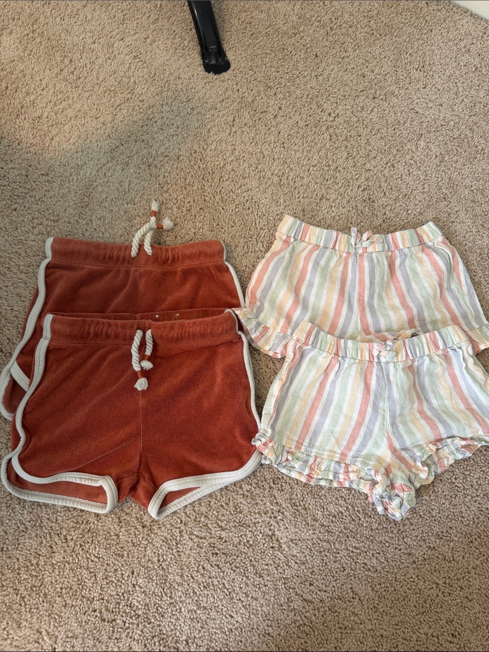 Girls Two-Pack Casual Shorts — Rust Terry & Pastel Stripe